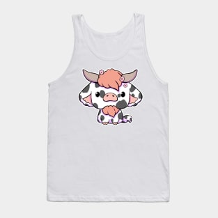 Cute Kawaii Cow - Black & White Tank Top